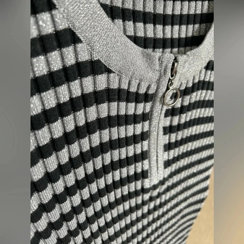 Cable & Gauge Silk Blend Ribbed Stretch Sweater M - Picture 5 of 6